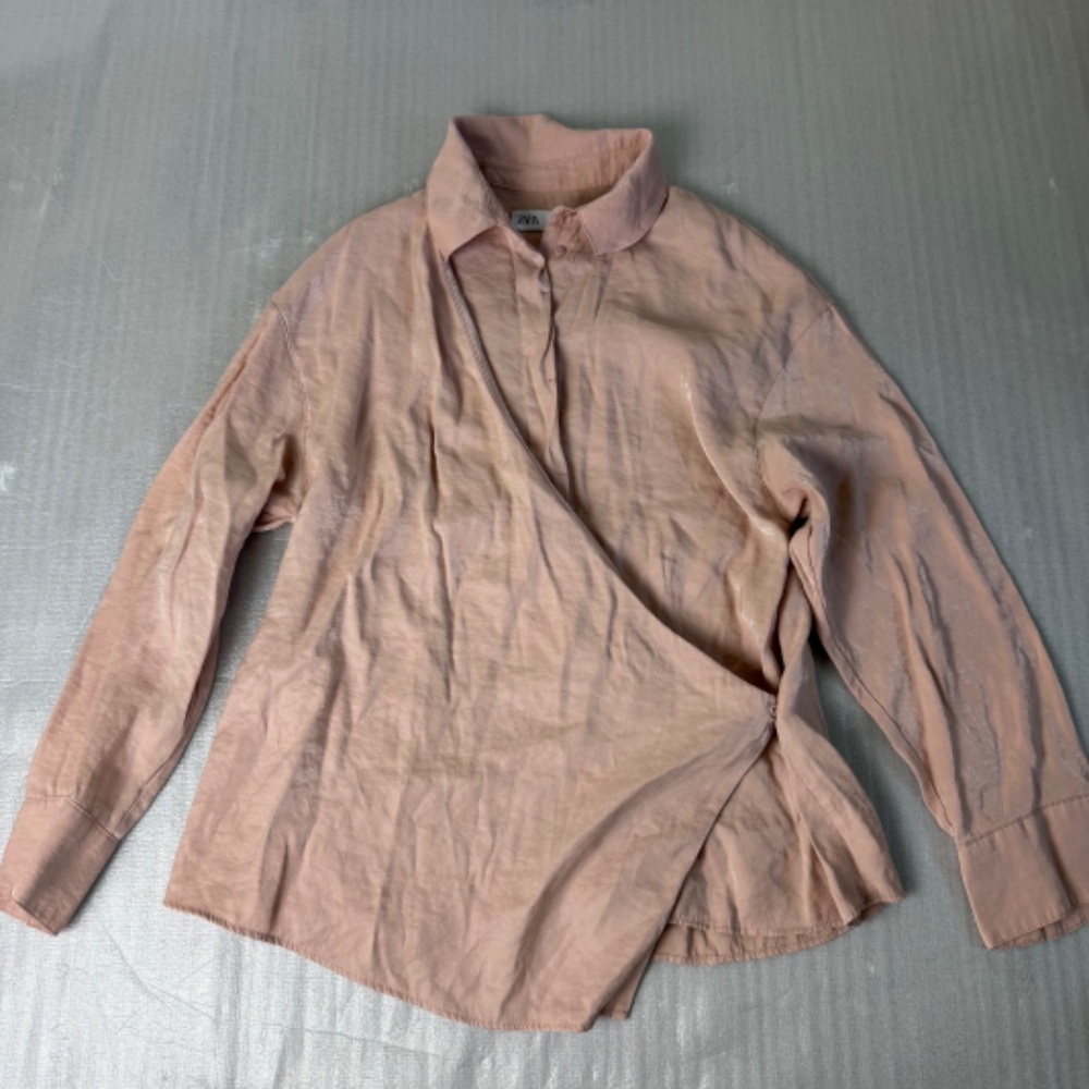 ZARA Teens Metallic Pink Wrap Blouse Button Down Shirt Size 13-14 cm 164